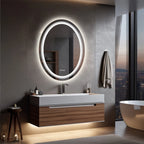 Large Oval LED Bathroom Mirror Lighted Mirror Anti-Fog Vanity Bathroom Backlit Dimmable Wall Mounted 3 Colors Memory with Plug
