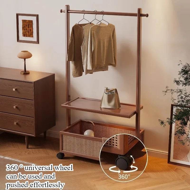 Simple hanger Floor-to-ceiling vertical plastic rattan dirty clothes basket Hanging clothes rack Integrated with wheels Movable