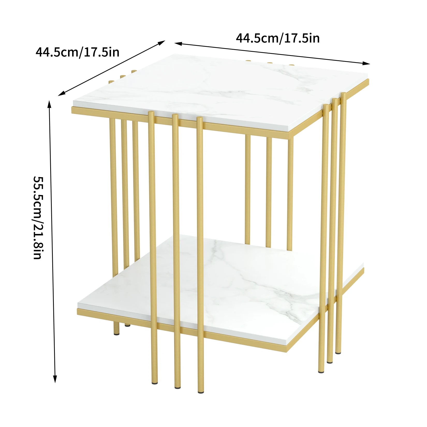 Marble Top Side Table Gold 2 Tier Square White End Tables 44.5x44.5x55.5cm Sintered Stone Marbles Tabletop Modern Small Bedside