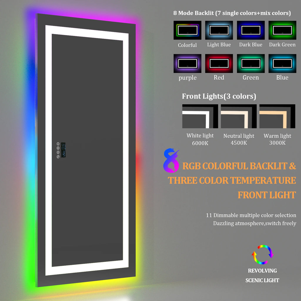 Wisfor Rectangular RGB Bathroom Mirror With Bluetooth Speaker 27x35inch Wall Lighted Bathroom Mirror With Smart Display, 3 Color