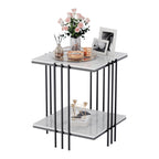 2-Tier Marble Sofa Side Table Coffee Table Modern Square Black Metal Frame for Living Room Accent