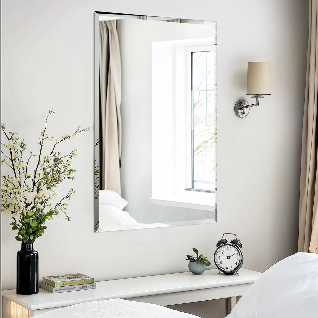 Wisfor Frameless Bathroom Mirror for Over Sink, Beveled Wall Mirror, Rectangle Vanity Mirror, Modern Style