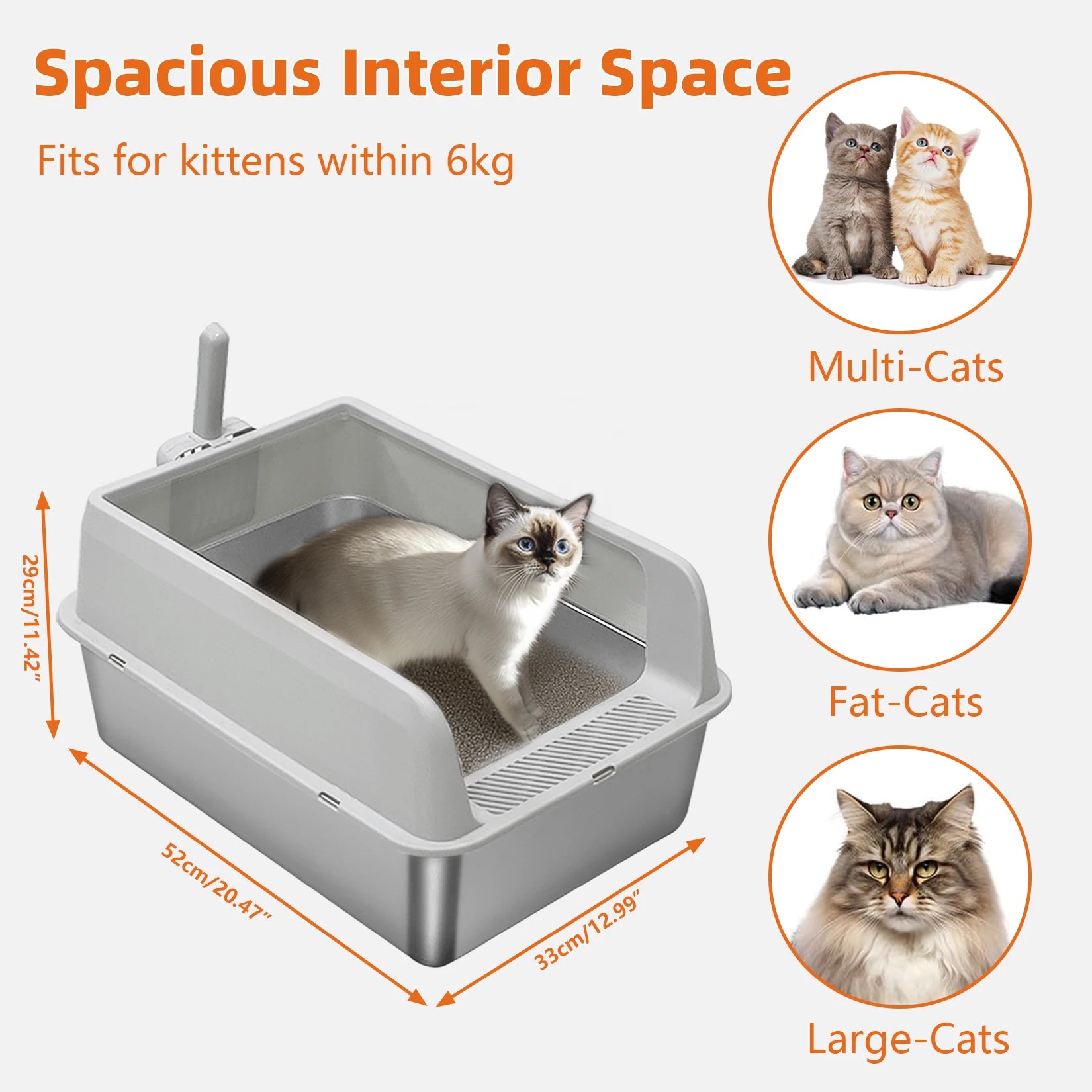 Bingopaw Stainless Steel Litter Box with Lid, High Sides Metal Litter Box System for for Big Cats, Anti-Leakage, Easy Cleaning
