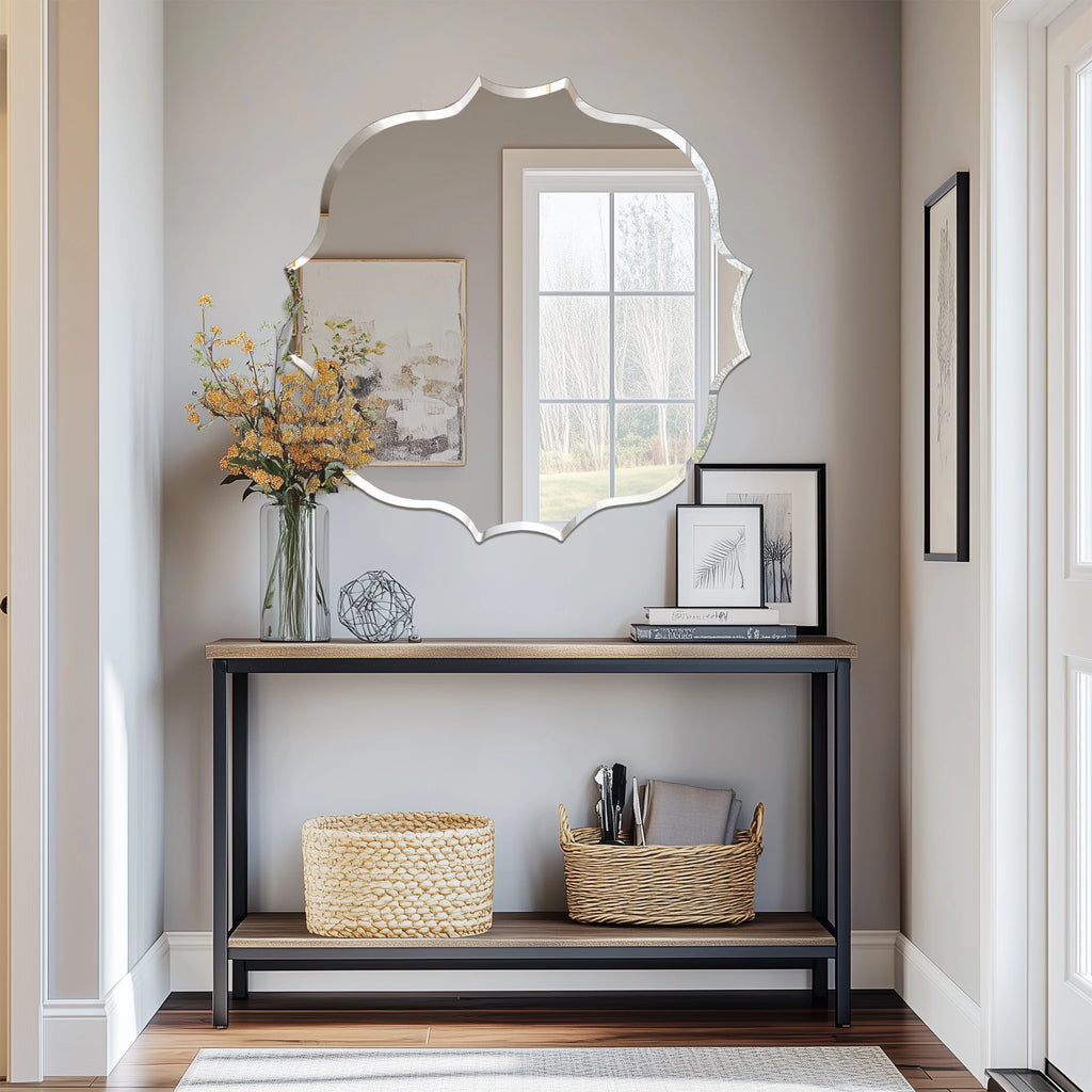 Wisfor Scalloped Edge Beveled Frameless Bathroom Wall Mirror for Living room, Bedroom, Entrance