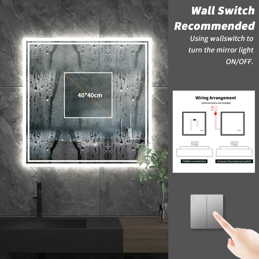 32 X 32 Inch LED Lighted Bathroom Mirror for Bathroom Wall Mounted Lighted Vanity Mirror Dimmable White Anti-Fog Vanity