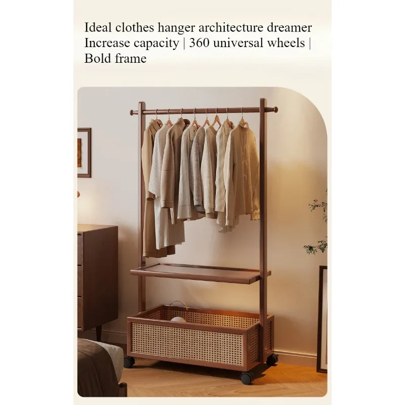 Simple hanger Floor-to-ceiling vertical plastic rattan dirty clothes basket Hanging clothes rack Integrated with wheels Movable