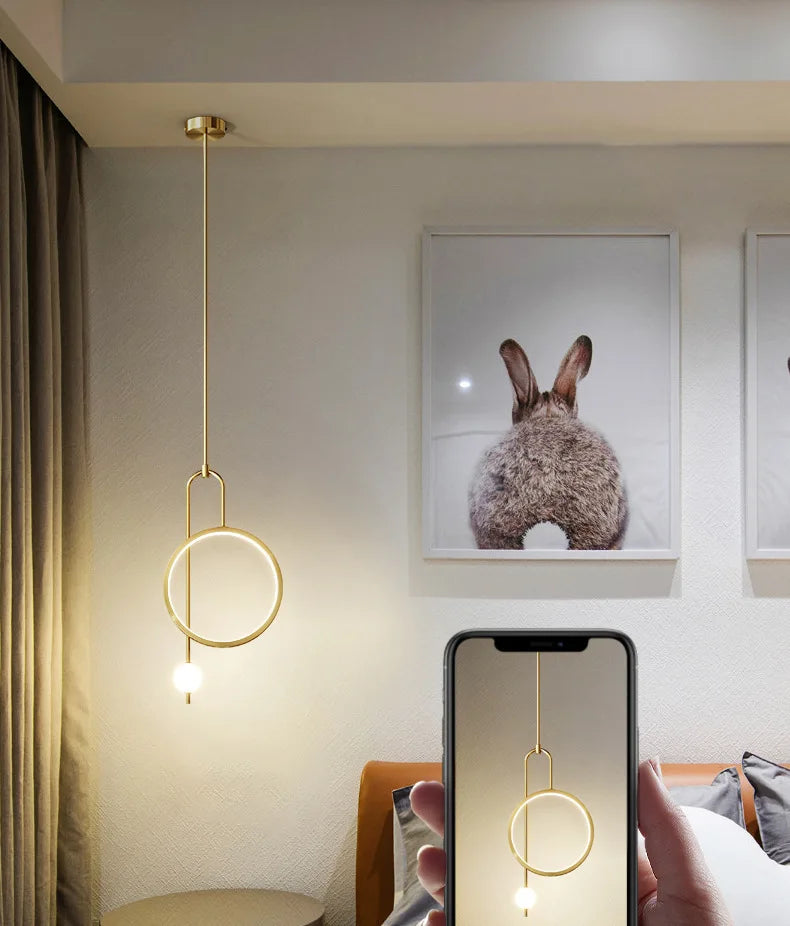 Modern Simple Ring Glass Ball Pendant Lamp Luxury Living Room Study Led Hanging Chandelier Bedroom Bedhead Decorative Lighting