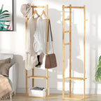 Bingopaw Coat Tree Solid Bamboo Freestanding Coat Rack with Storage Garments Corner Stand with Hooks for Home Bedroom