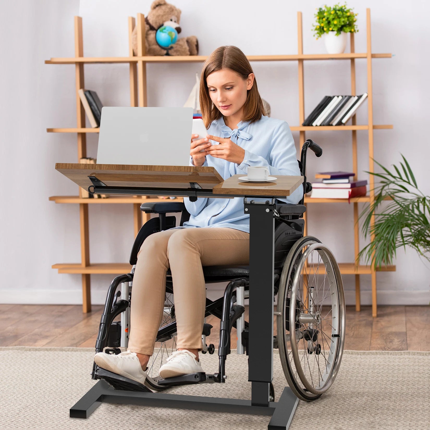 Height Adjustable Overbed Table Bedside desk Laptop Table with Hidden Rolling Wheels