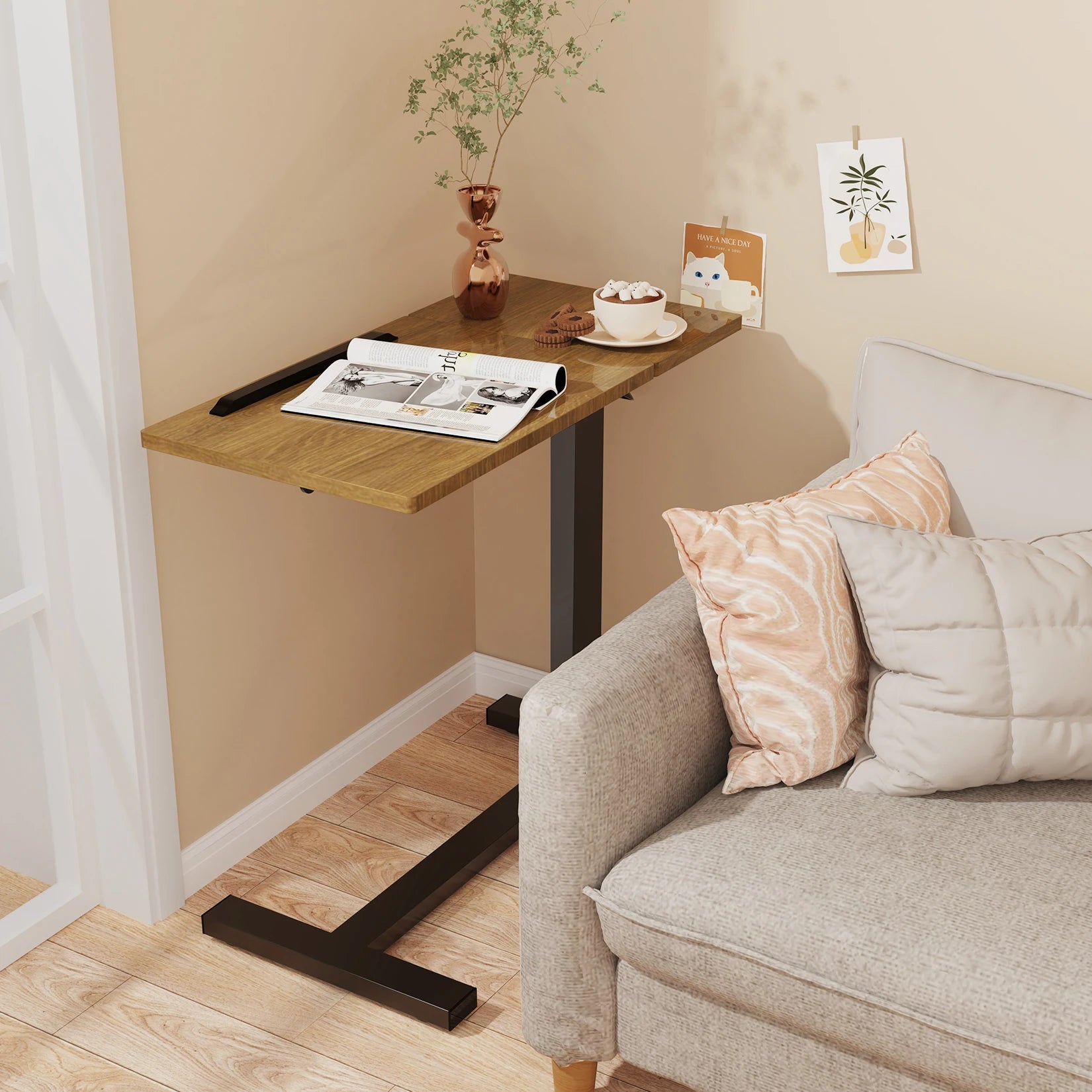 Adjustable Overbed Table with Wheels Split Top Tilting Bedside Bed Table with Tray Rolling Laptop Computer Standing