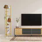 Space-Saving Tall Entryway Gold Metal Coat Stand with Shelves A Free-Standing Clothes Rack Ideal for Bedroom  & Living Room