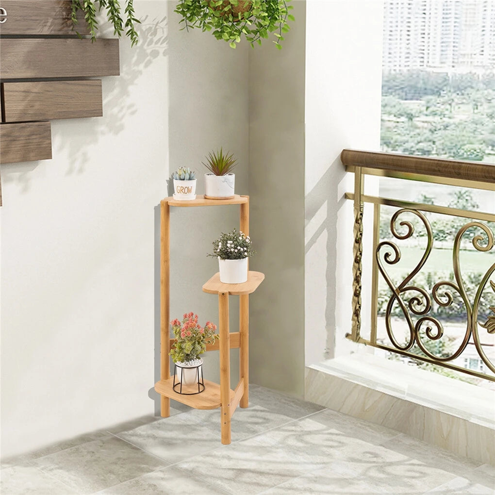 3-Tier Bamboo Plant Stands Indoor, Plant Stand Holder, Corner Plant Shelf, Plant Display Rack for Corner Balcony and Bedroom