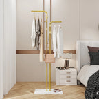 Metal Coat Rack Freestanding with Natural Marble Base, Entryway Coats Hanger Stand with 5 Hooks, Home Hotel Hall Tree for Coats