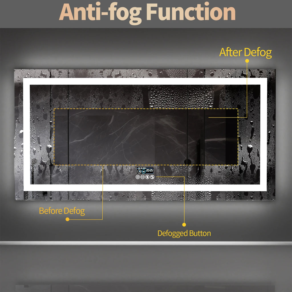 Wisfor 48x24 LED Bathroom Mirror with Dual Lights, Anti-Fog, Bluetooth Speaker, 3 Colors Temperature & Dimmable, Lighted Mirrors
