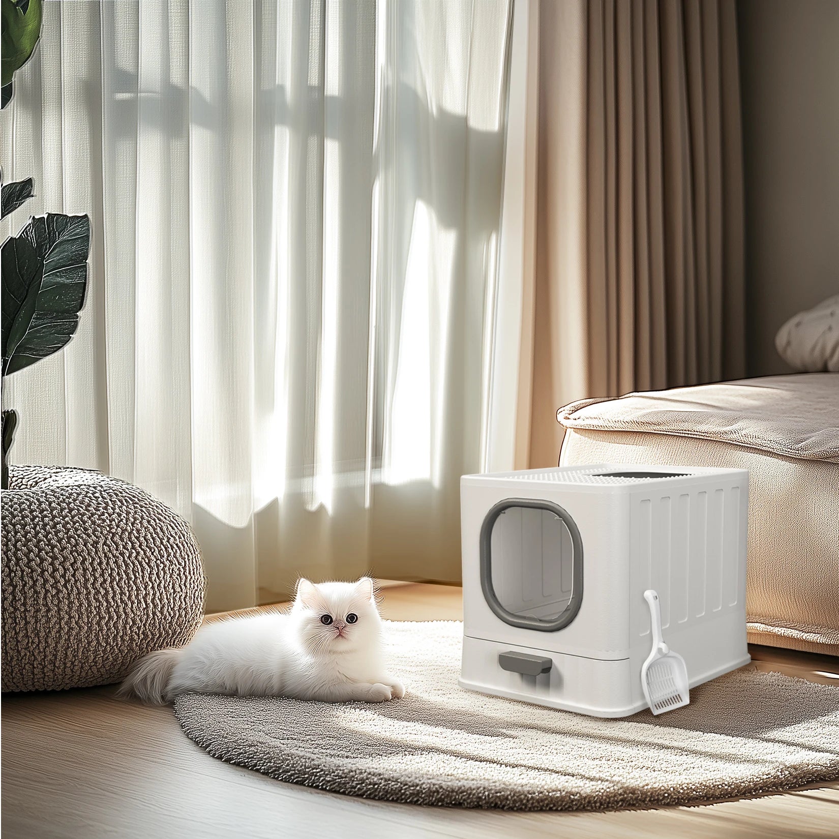 Bingopaw XL Cat Litter Box with Lid Enclosed Cat Potty Top Entry Anti-Splashing Cat Toilet Easy to Clean with Cat Litter Scoop