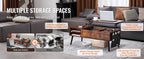 VEVOR Lift Top Coffee Table Round Rectangle Table with Extra Storage Pockets Pop Up & Flipable Coffee Table for Living Room