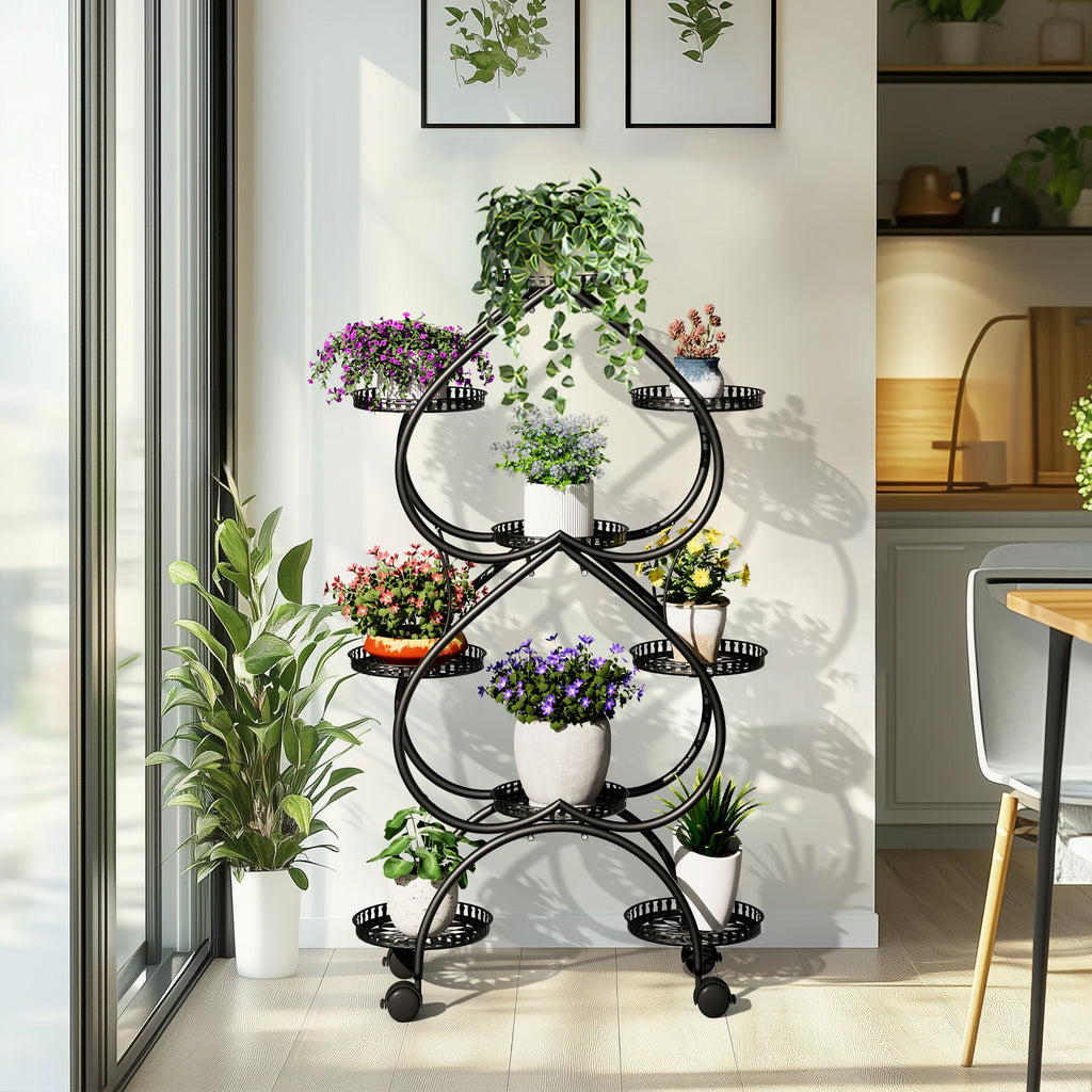 Metal Plant Stand, 6 Tiers Multifunctional Plant Stands for Indoor Plants, Decorative Black Steel Plant Shelf for Indoor Outdoor