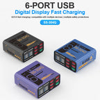 SUSNHINE 6-port Usb Digital Display Fast Charger for Phone Tablet Watch Charging