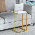 C Shaped End Snack Side Table Under Couch with Marble Top for Sofa Coffee Laptop Living Room Bedroom Small Space