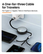 3 in 1 Retractable USB C 6A 100W USB Fast Charger