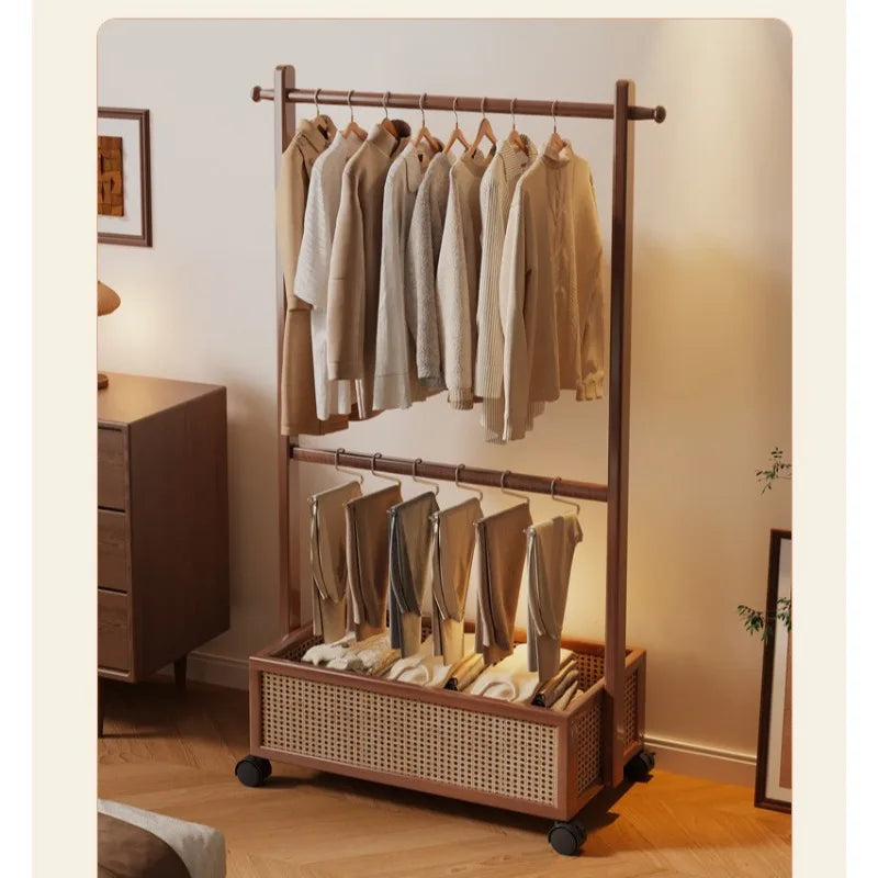 Simple hanger Floor-to-ceiling vertical plastic rattan dirty clothes basket Hanging clothes rack Integrated with wheels Movable