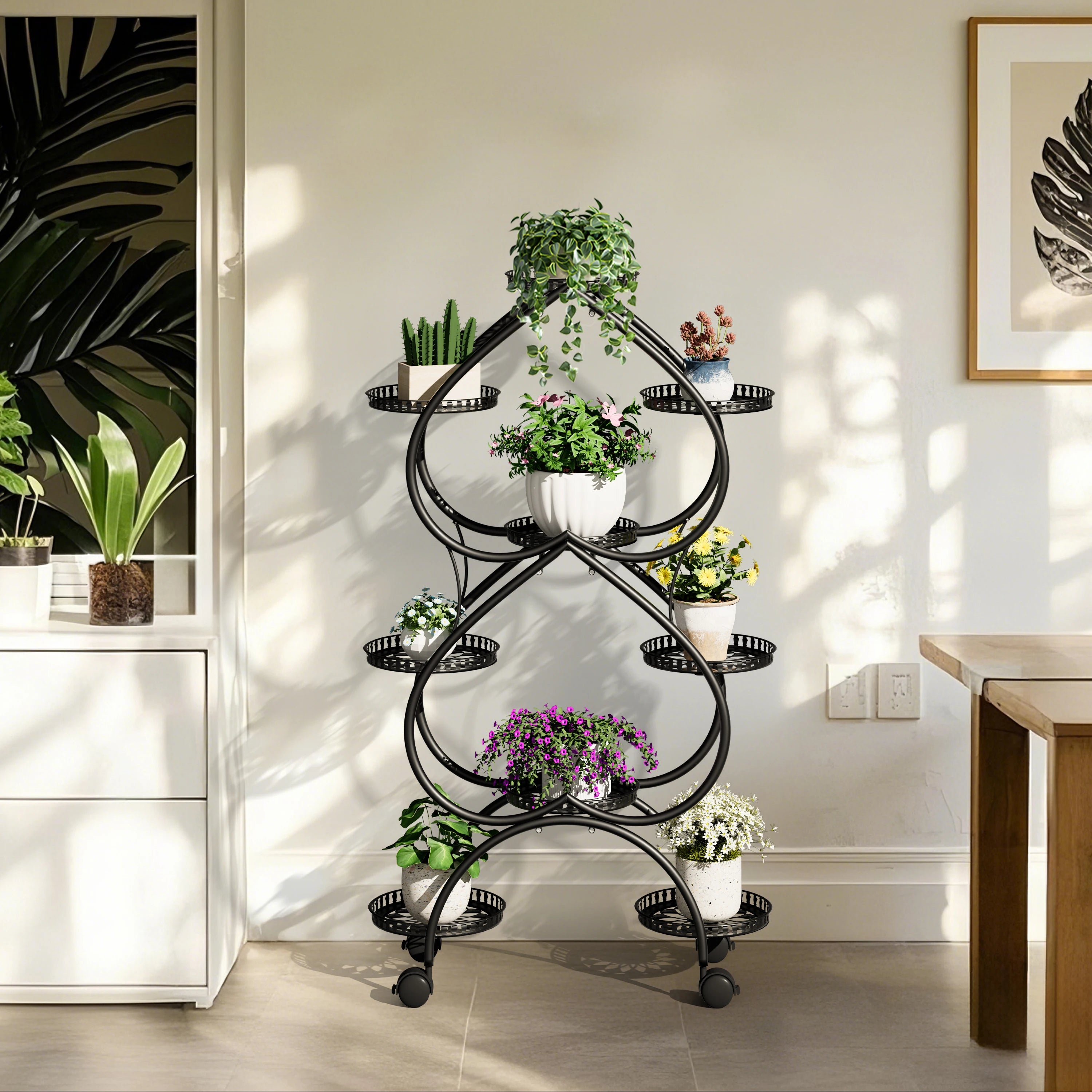 Metal Plant Stand, 6 Tiers Multifunctional Plant Stands for Indoor Plants, Decorative Black Steel Plant Shelf for Indoor Outdoor