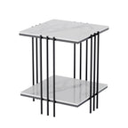 2-Tier Marble Sofa Side Table Coffee Table Modern Square Black Metal Frame for Living Room Accent