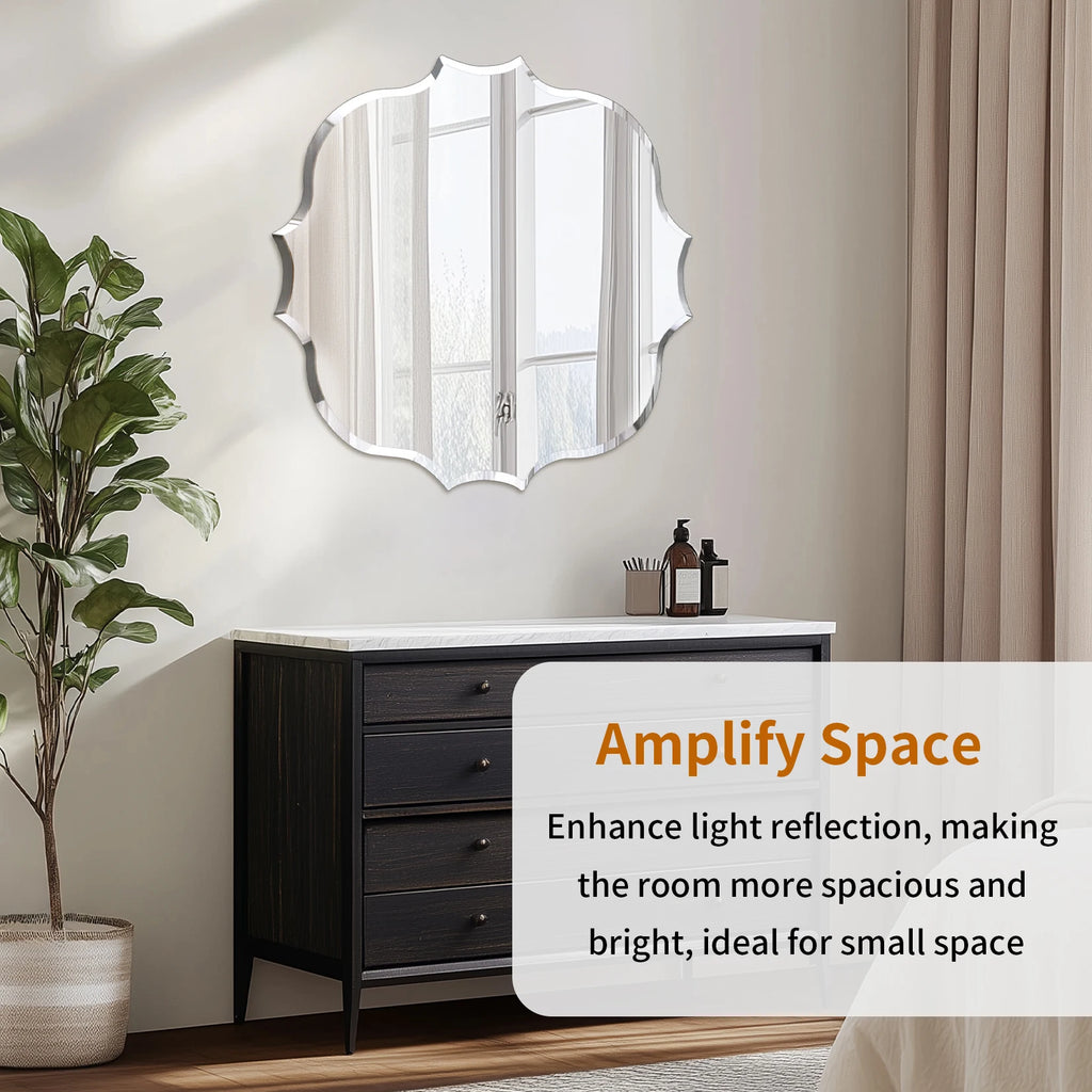 Wisfor Frameless Silver Square Wall Hanging Mirror, Elegant Beveled Edges Frameless Wall Hanging Mirror, Modern Accent Decor