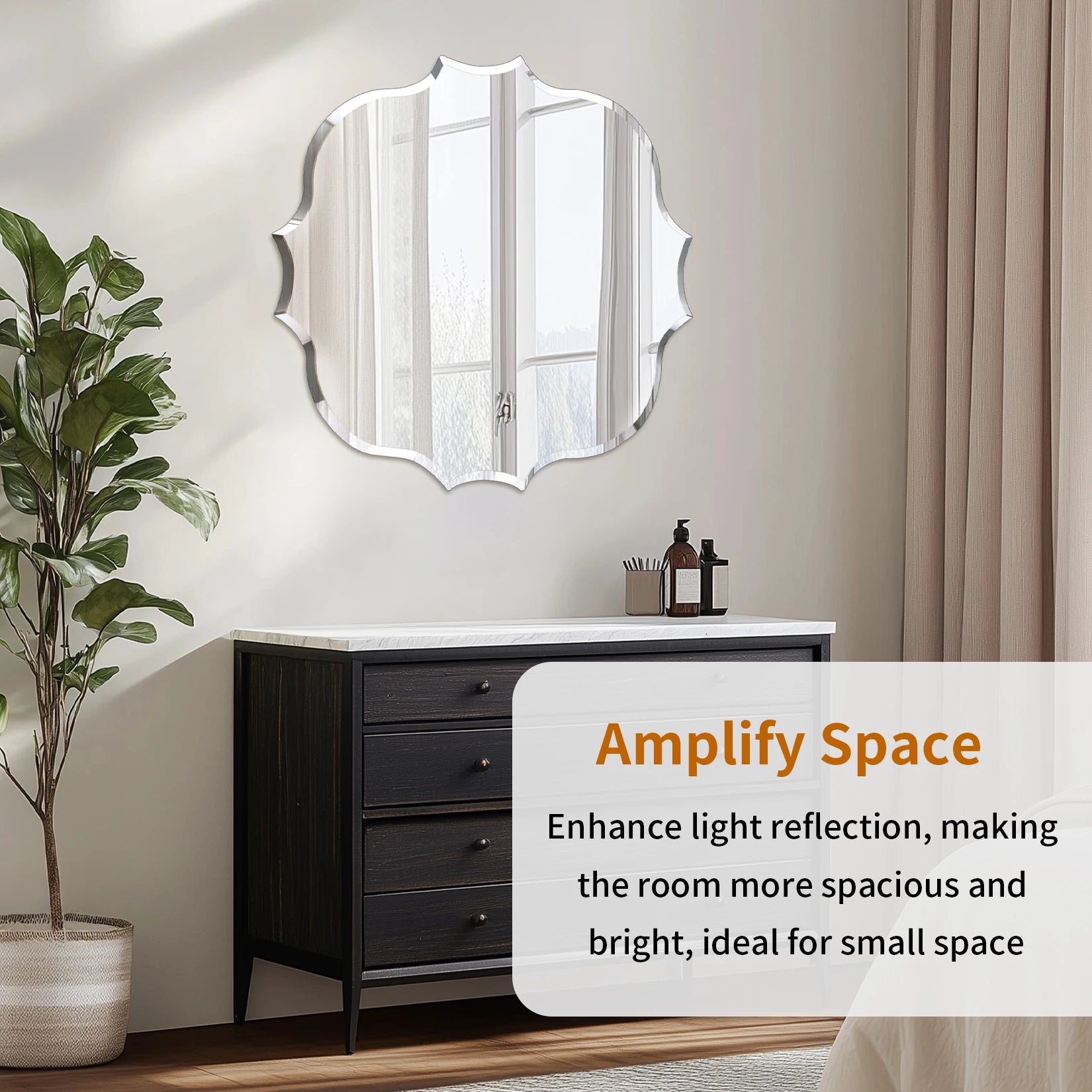 Wisfor Scalloped Edge Beveled Frameless Bathroom Wall Mirror for Living room, Bedroom, Entrance