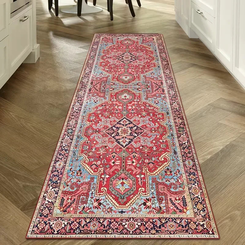 VIKAMA Vintage Ethnic Rug - Non-Slip & Durable Bedroom Entrance & Bedside Mat Hallway & Corridor Rug Home Decor