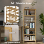 6 Tiers Bamboo Bookshelf Flower Rack with Adjustable DIY Shelves Free Standing Natural Wood Color Display Shelf for Living Room
