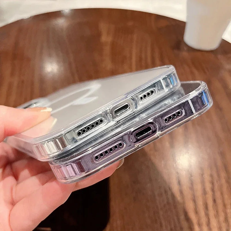 Clear For Magsafe Wireless Charge Phone Case For iPhone 16 15 14 13 12 11 Pro Max Plus Mini Magnetic Acrylic Transparent Cover