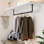 180cm Bedroom Garment Home Rail Multipurpose Wall Mounted Industrial Pipe Clothes Rack Space Saving Hanging Shelf with 3 Hooks
