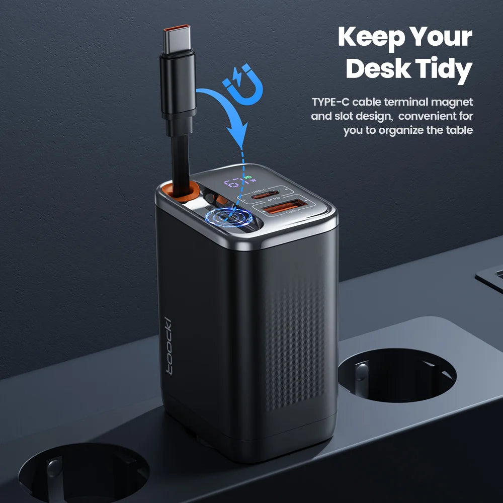 Toocki 67W GaN USB C Charger With Retractable Type C Cable