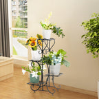 Metal Plant Shelf Flower Display Stand Garden Planter Holder with 4 Tier Shelves Indoor (Black)