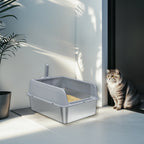 Bingopaw Stainless Steel Litter Box with Lid, High Sides Metal Litter Box System for for Big Cats, Anti-Leakage, Easy Cleaning