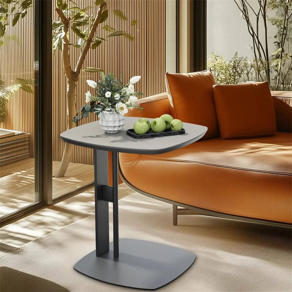 Wisfor Luxury C Table End Table Saddle Leather Top with Metal Leg, Couch Tables C Shaped Side Table for Bedroom Living Room