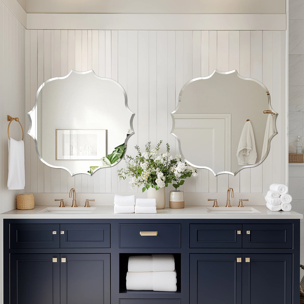 Wisfor Scalloped Edge Beveled Frameless Bathroom Wall Mirror for Living room, Bedroom, Entrance