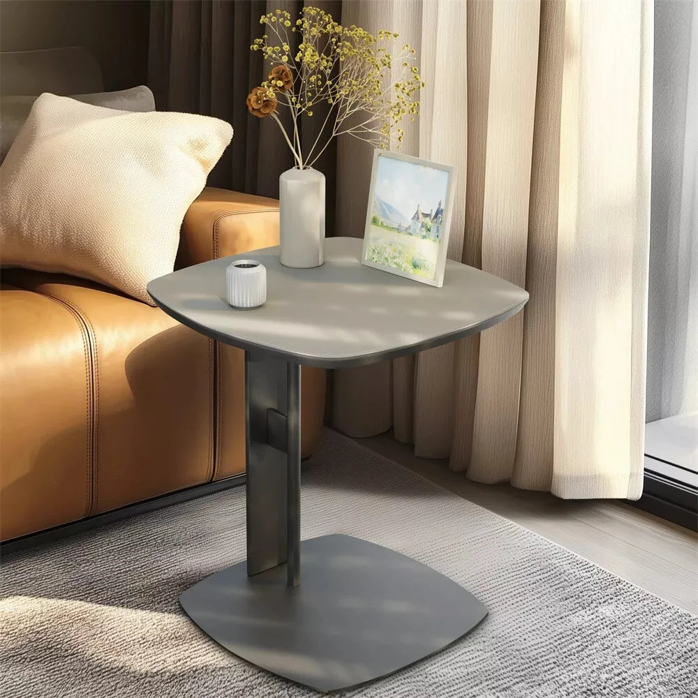 Wisfor Luxury C Table End Table Saddle Leather Top with Metal Leg, Couch Tables C Shaped Side Table for Bedroom Living Room