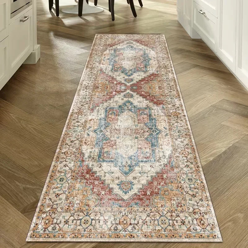 VIKAMA Vintage Ethnic Rug - Non-Slip & Durable Bedroom Entrance & Bedside Mat Hallway & Corridor Rug Home Decor