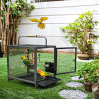 Wrought Iron Bird Travel Carrier Cage Parrot Cage with Handle Wooden Perch & Seed Guard for Small Parrots Canaries Budgies Parro