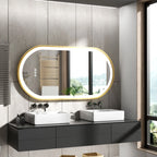 Large LED Oval Bathroom Mirror with Stepless Dimmable Lighted Vanity Mirror for Wall Mounted Vanity with Frame Anti-Fog Memory