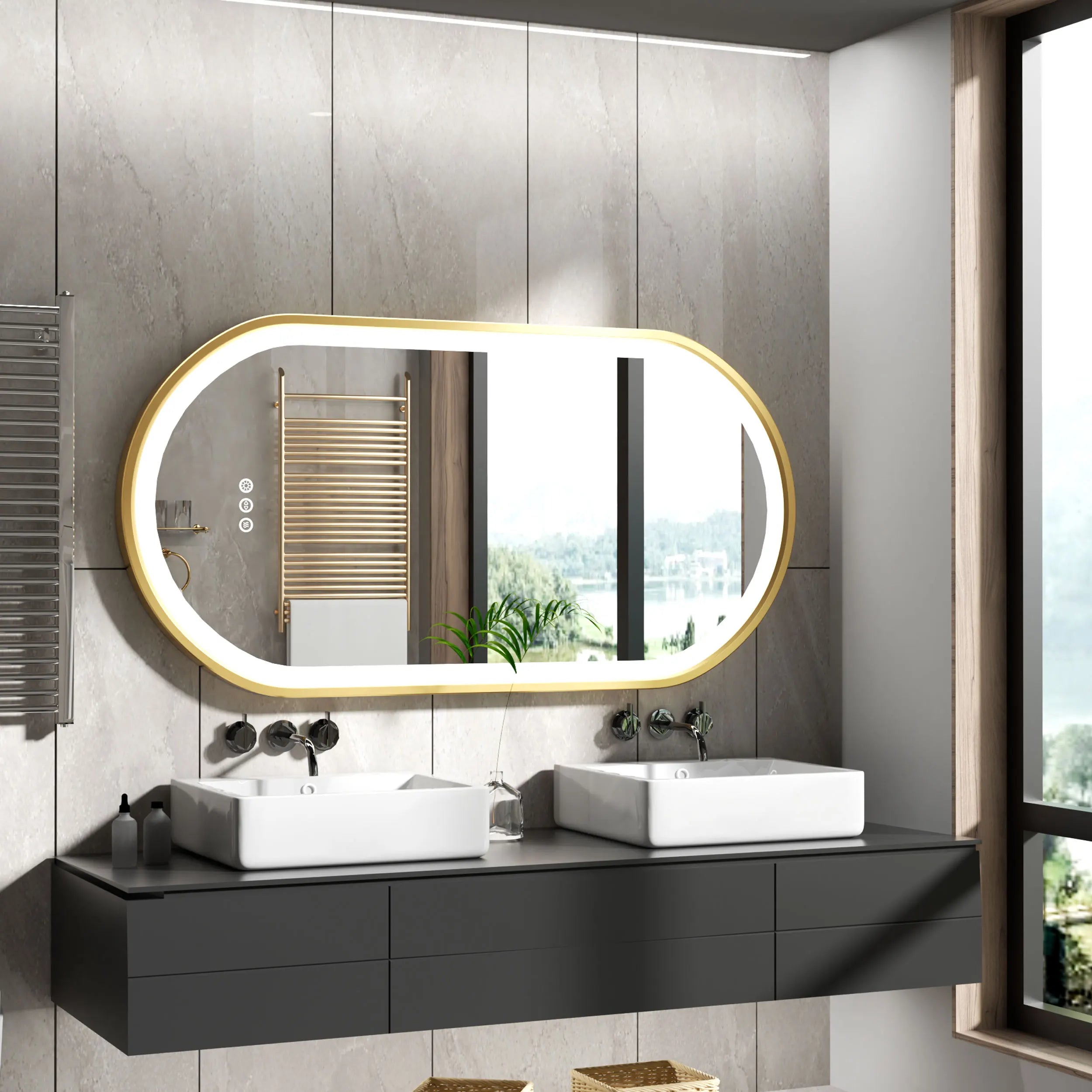 Large LED Oval Bathroom Mirror with Stepless Dimmable Lighted Vanity Mirror for Wall Mounted Vanity with Frame Anti-Fog Memory