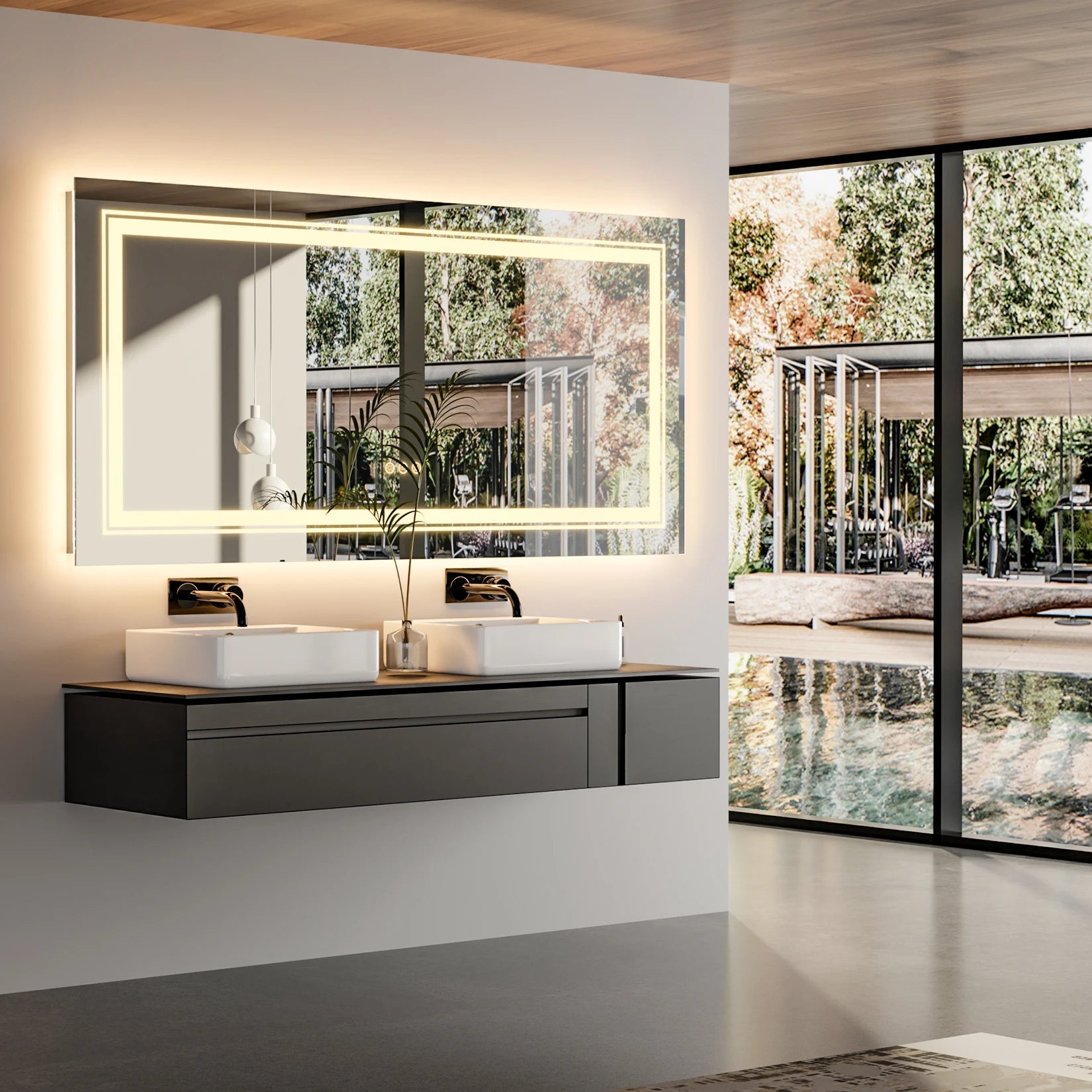 40x24 Inch LED Mirror for Bathroom with Front Light and Backlit 3 Colors Dimmable Memory AntiFog Water Proof Decor Vanity Mirror