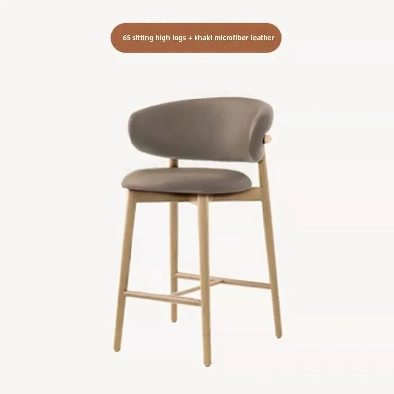 Modern Solid Wood Chairs Light Luxury Nordic Island Table Bar High Foot Designer Simple Home Comfortable Back Leisure Bar Chairs