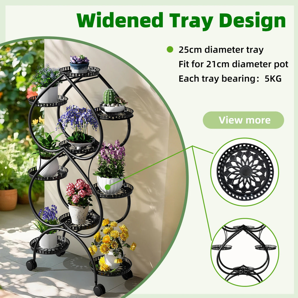 Metal Plant Stand, 6 Tiers Multifunctional Plant Stands for Indoor Plants, Decorative Black Steel Plant Shelf for Indoor Outdoor