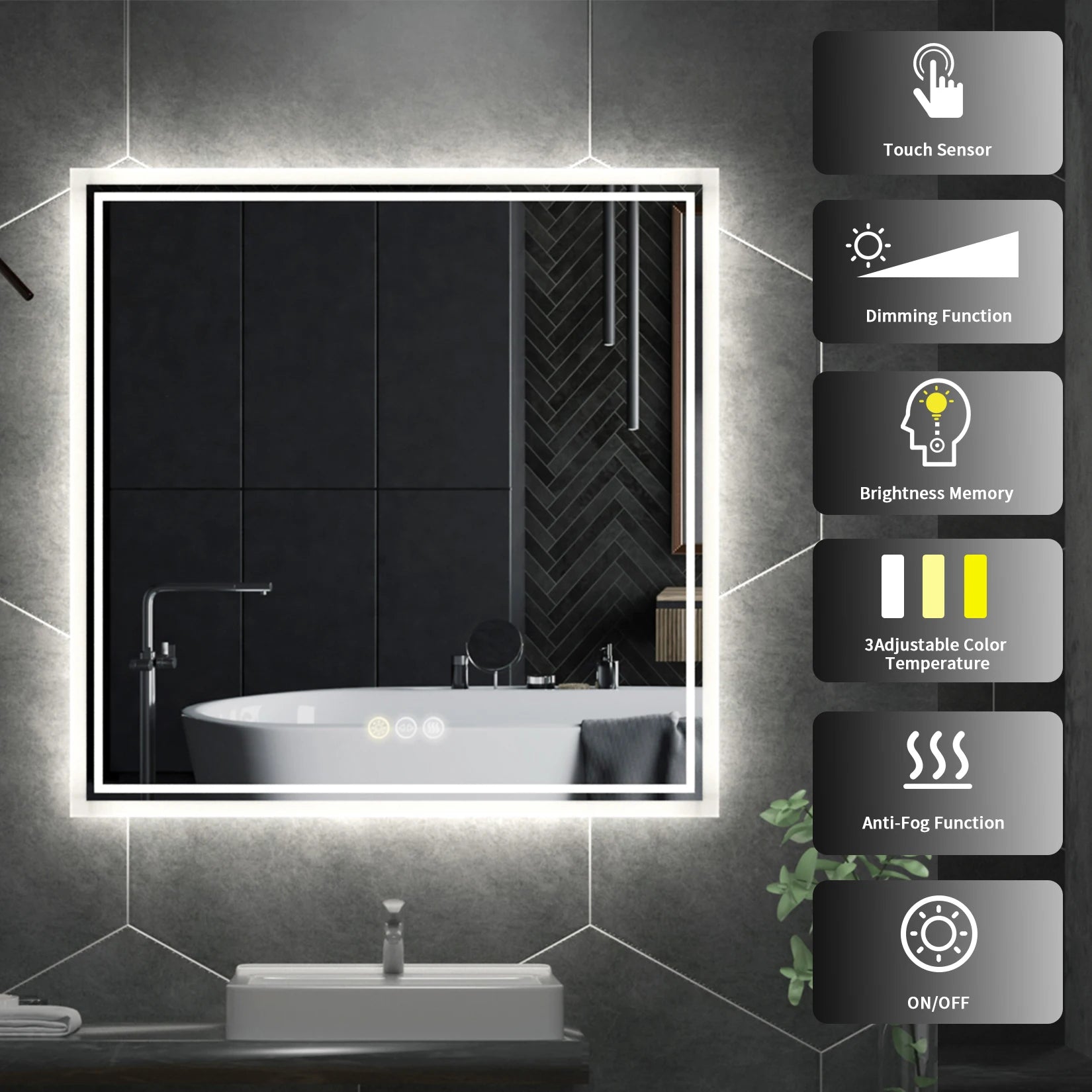 32 X 32 Inch LED Lighted Bathroom Mirror for Bathroom Wall Mounted Lighted Vanity Mirror Dimmable White Anti-Fog Vanity