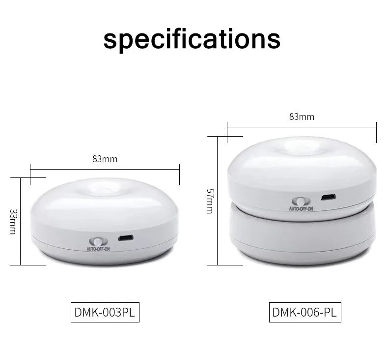 PwwQmm LED Night Light Wireless Motion USB Charging Cabinet Night Lamp Bedside Table For Bedroom Home Closet Sensor Round Lights