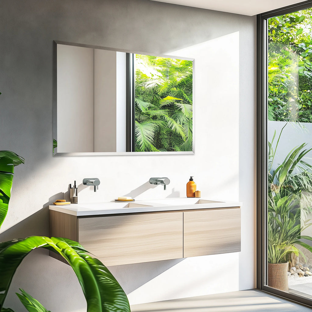 Wisfor Frameless Bathroom Mirror for Over Sink, Beveled Wall Mirror, Rectangle Vanity Mirror, Modern Style