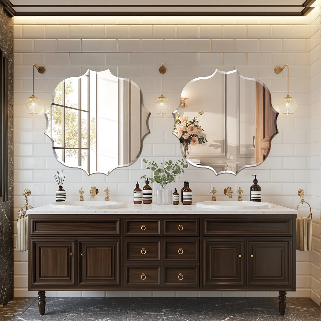 Wisfor Scalloped Edge Beveled Frameless Bathroom Wall Mirror for Living room, Bedroom, Entrance